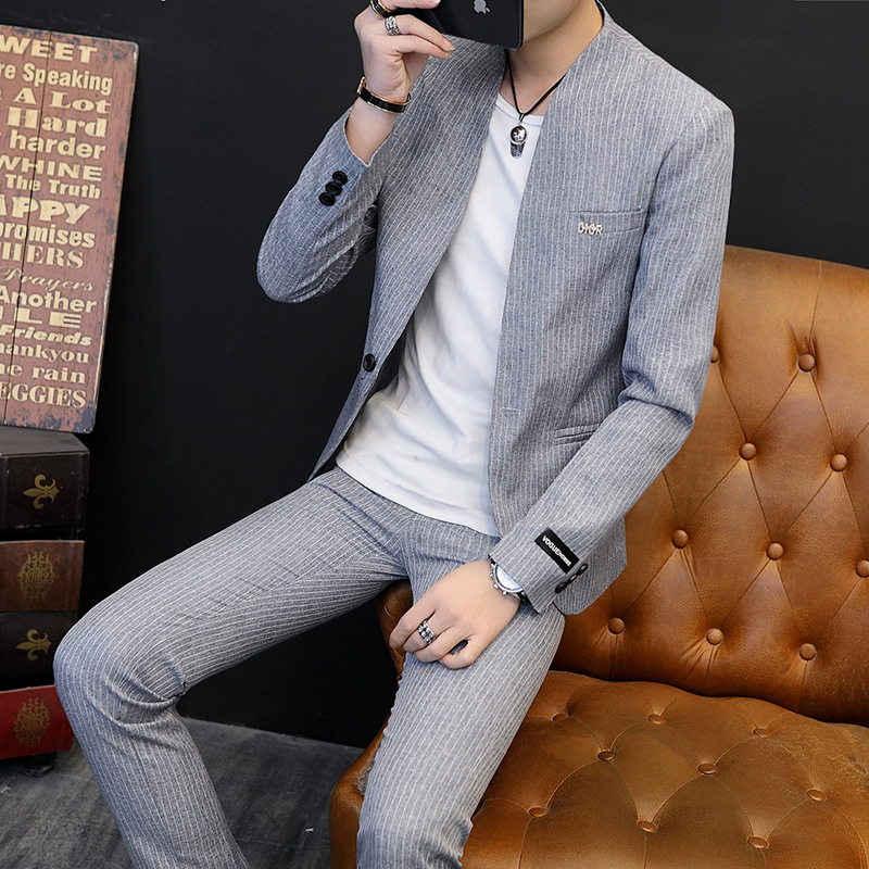 2022 New Spring and Autumn Men's British-style Suit Korean-style Slim-fit Handsome Internet Trendy Suit Two-piece K02