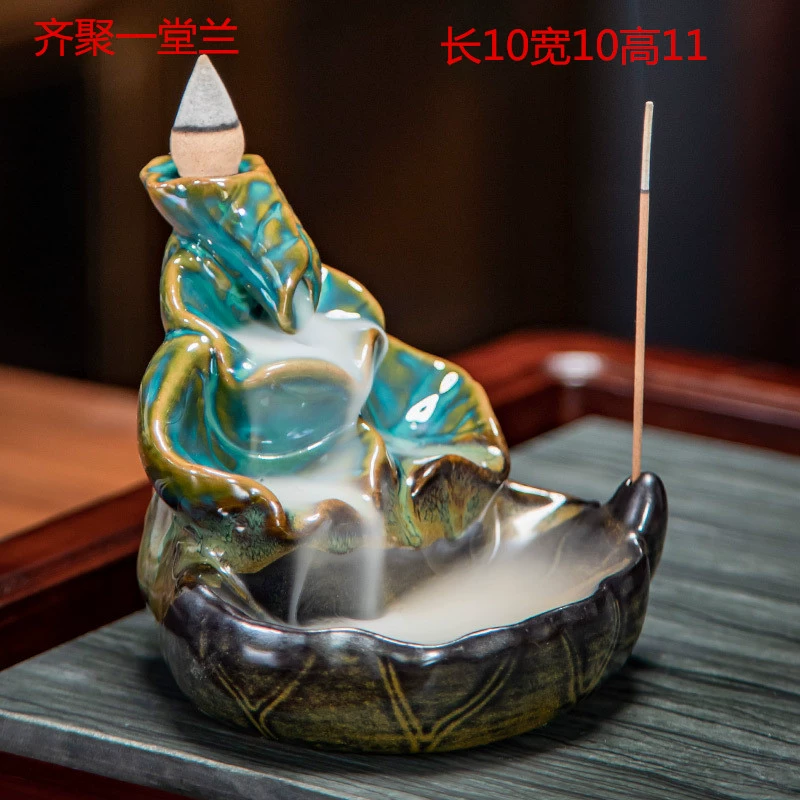 Ceramic Backflow Incense Burner, Lotus Inverted Design, Decorative Buddha Incense Holder