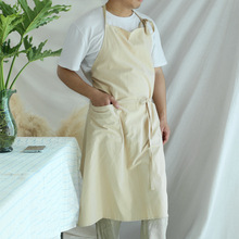 出口日式简约挂脖加大纯棉防水款围裙居家厨房餐饮烘焙料理工作服