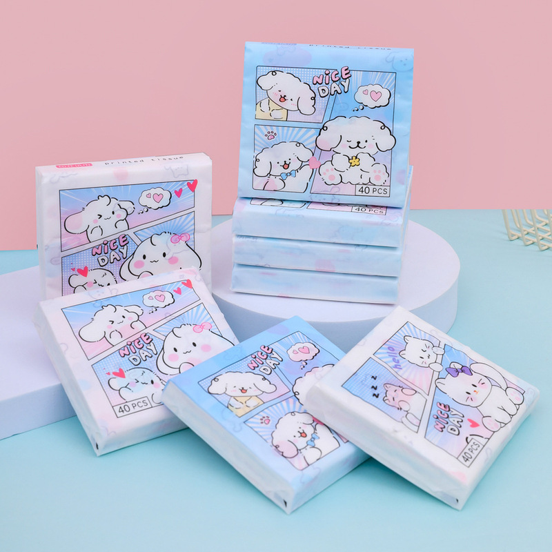 40-pack cartoon pattern children's student small pack portable printed tissue made from virgin wood pulp, suitable for both dry and wet use