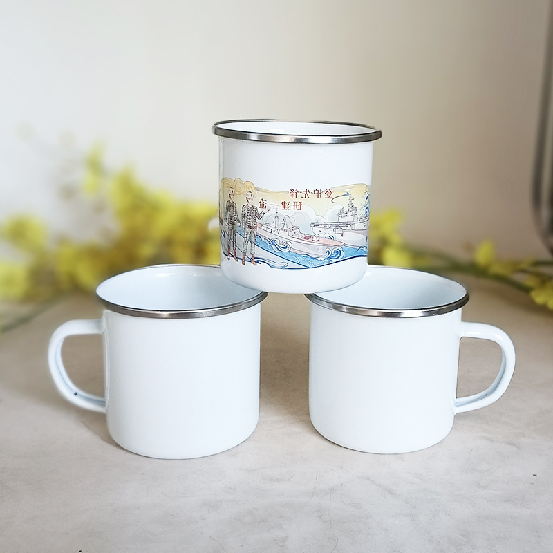 加厚怀旧不锈钢边搪瓷杯包边搪瓷缸子复古老式铁茶缸子印logo外贸