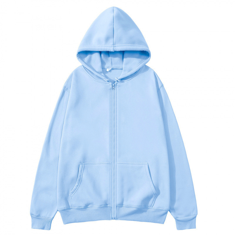 跨境欧美开衫连帽卫衣纯色运动服上衣秋冬季男女同款拉链短袖|undefined