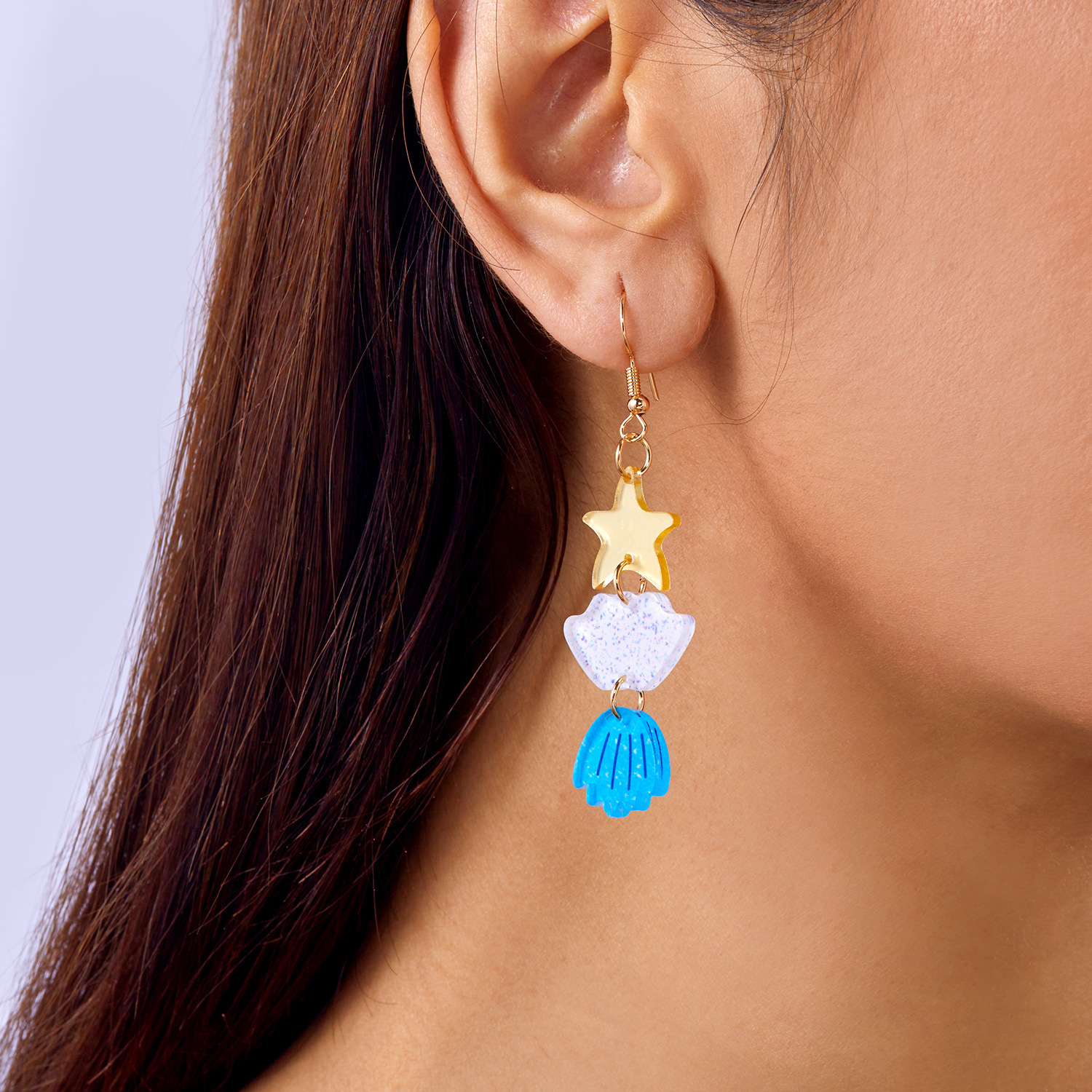 11g Weight Alloy Ear Needle Material Drop Earrings Classification 1 Pair Quantity Holiday, Daily Occasion Acrylic Material Starfish Pattern Spring&Summer Season Women's Gender Plating Design Vacation, Classic Style Style 1 Pair Vacation Classic Style Starfish Plating Acrylic Drop Earrings 15