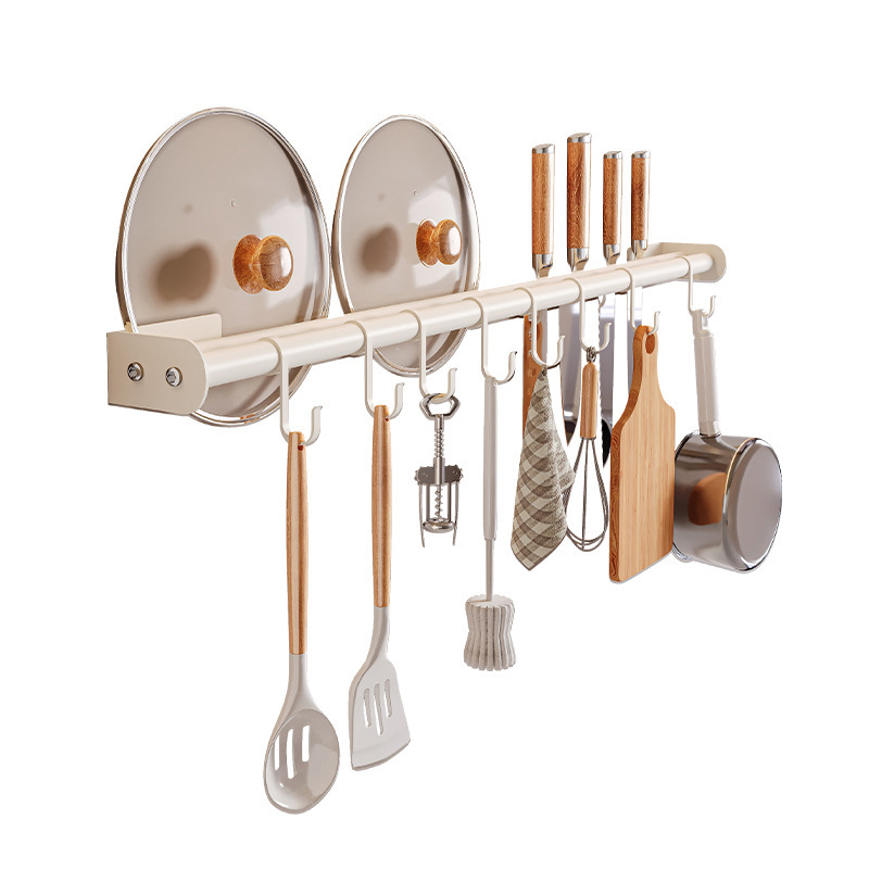 Marco de gancho de cocina blanco, poste de gancho sin perforación, soporte de cuchara de espátula de pared de cocina, estante de almacenamiento de gancho de fila