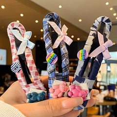 小熊蝴蝶结鸭嘴夹春夏条纹发饰可爱甜美发卡韩系高级感后脑勺发夹