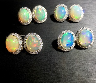 Opal Earrings Egg-shaped Colorful Orber Earrings s925 Silver Inlaid Orber Earrings