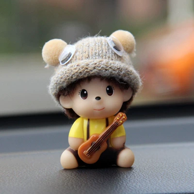 Manufacturer Wholesale Multi-Style Cartoon Car Ornaments, Center Console Anti-Slip Car Interior Decorations, Creative and Cute Car Accessories (Car ornaments) - khaki-hat-violin-free-with-traceless-sticker