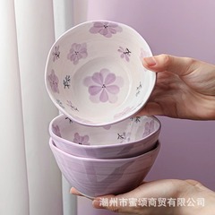 紫蘭日本式碗皿セット家庭用釉薬下彩食器ご飯碗スープ碗皿皿皿