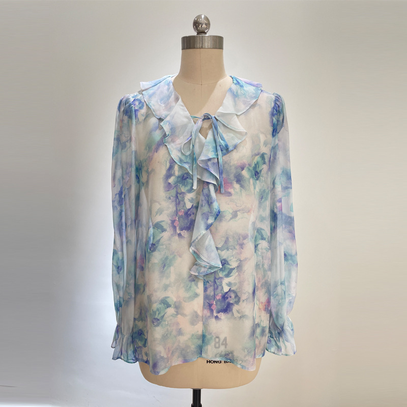 칼라 러플 레이스-블루 워터 컬러