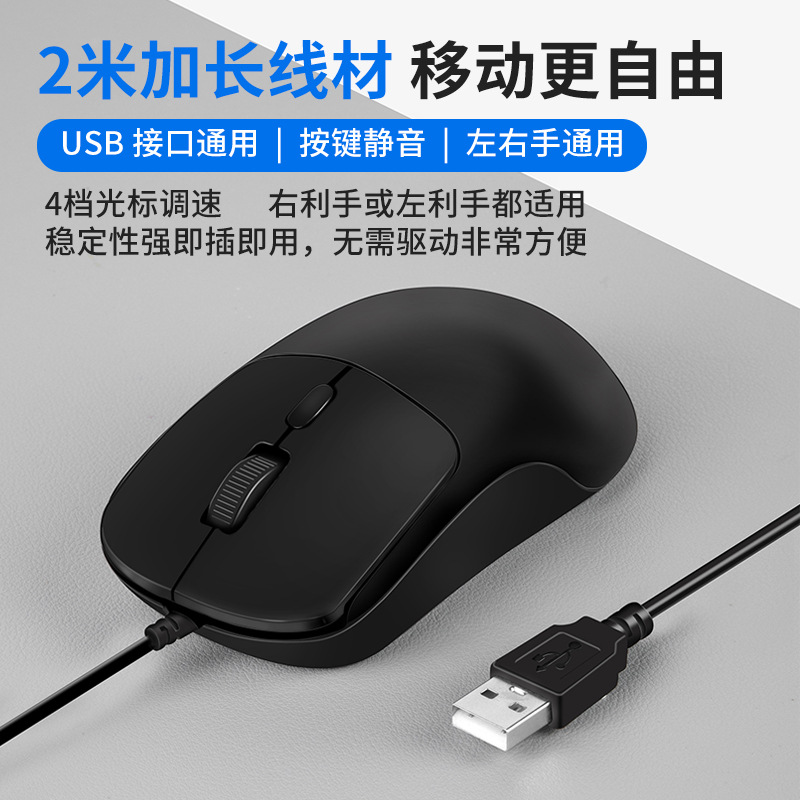 Câble étendu de 2 m, interface USB, souris filaire