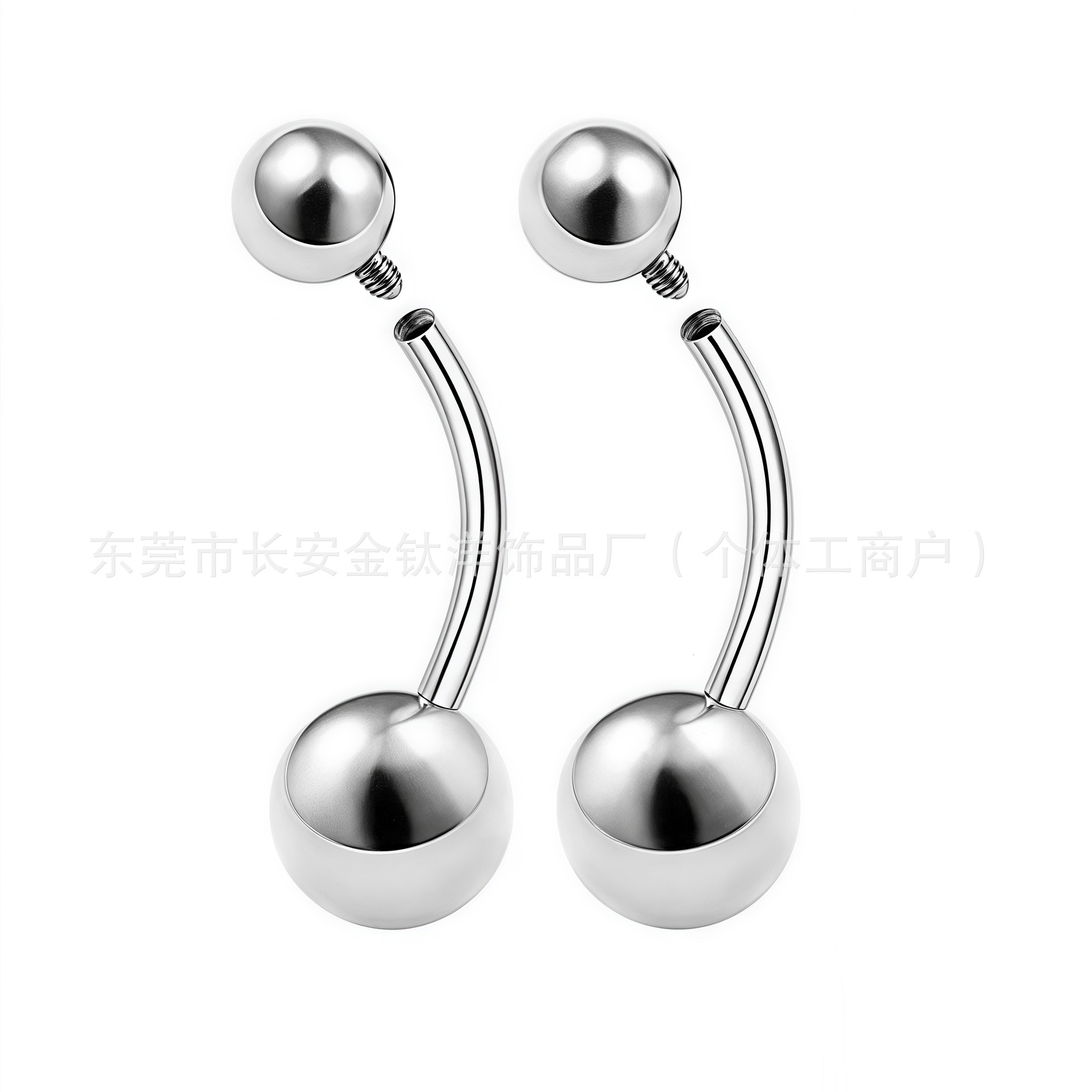 F136 Titanium Internal Thread Double Ball Basic Curved Bar Belly Button Ring G23 Titanium Alloy Body Piercing Jewelry detail image 7