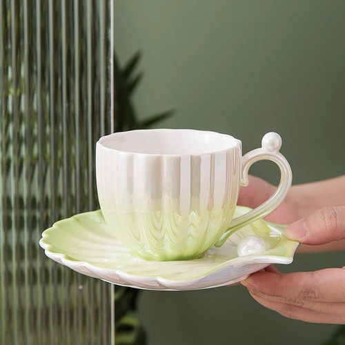 欧式精致女生陶瓷咖啡杯碟套装珍珠贝壳高颜值下午茶礼品家用水杯