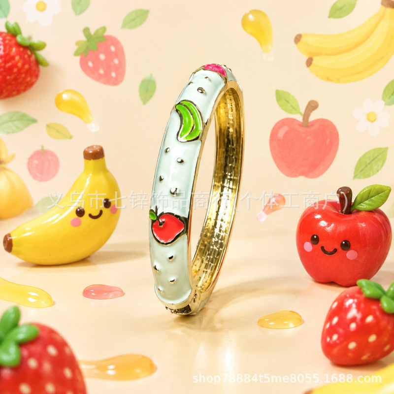 Children's Bracelets, New Summer Products, Cross-Border Hot-Selling Alloy Enamel Color Dripping Oil Craft Bracelets, Fruit Graffiti for Children