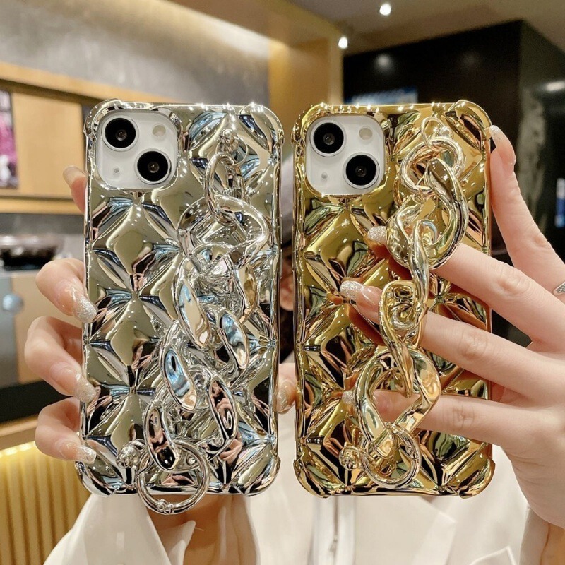 Elegant Pleated Iphone14Promax Mobile Phone Case Suitable for Apple 12/13 Diamond Pattern 16/17 Gold 15 Electroplating Elegant Pleated Iphone14Promax Mobile Phone Case Suitable for Apple 12/13 Diamond Pattern 16/17 Gold 15 Electroplating