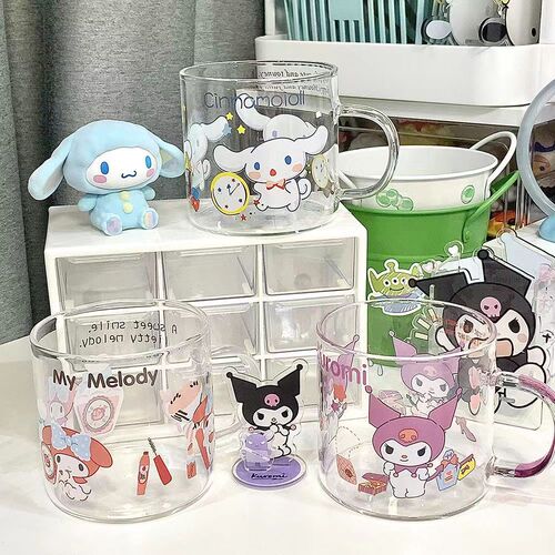 Japanese cute girl heart glass milk cup microwaveable cartoon printed cereal yogurt breakfast cup