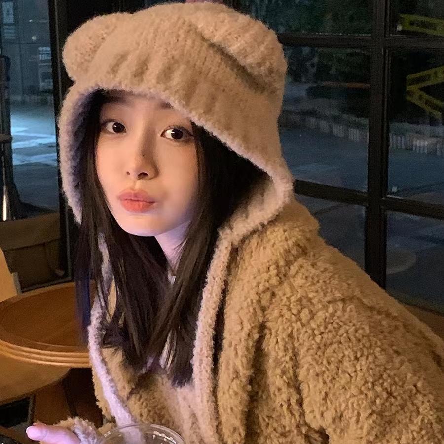 Otoño e Invierno estilo japonés todo partido cálido sombrero de lana con cordones hembra de felpa lindo oso oído protección sombrero de punto de moda sombrero frío