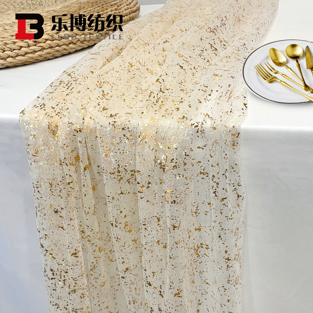 跨境金色轻奢桌旗 婚礼桌旗桌布生日派对餐桌装饰台布 烫金箔桌旗