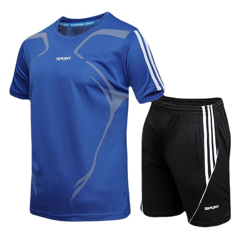 Conjunto deportivo informal transfronterizo para hombre, ropa deportiva de baloncesto de verano, conjunto de dos piezas de pantalones cortos deportivos de manga corta para fitness y running.