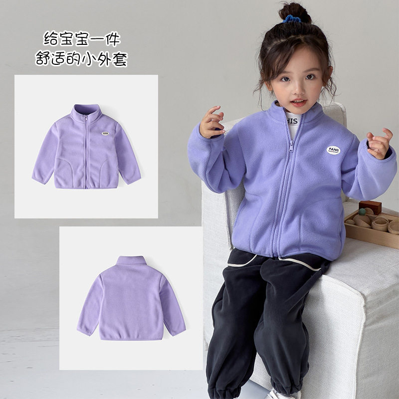 Boys and Girls jacket polar fleece new spring and autumn winter fleece children's jacket top stand collar warm