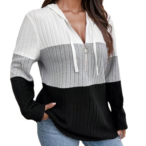 2025 Spring and Autumn Plus Size Women's Elegant Comfort Casual Versatile Hooded Sweater 95% Wool