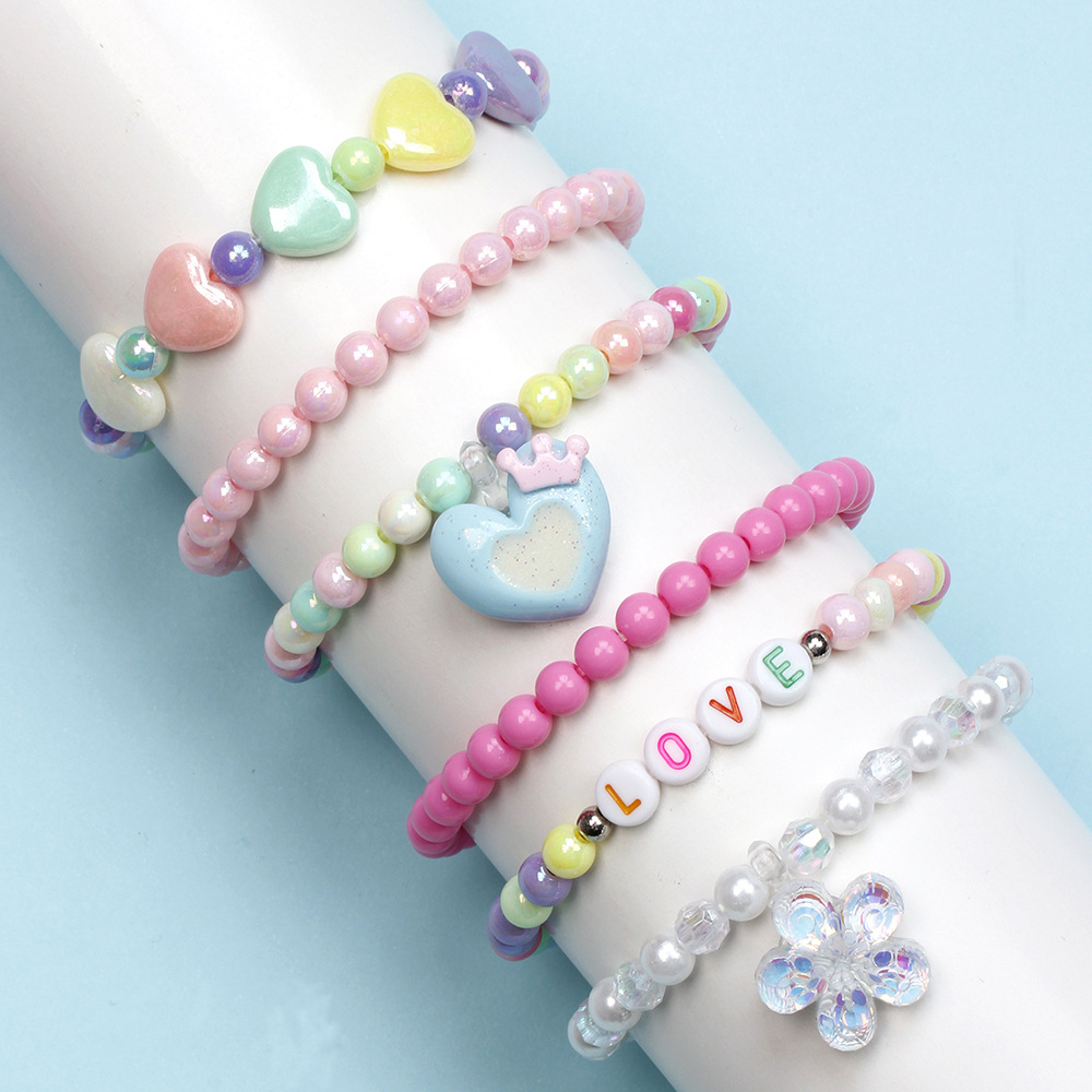 Cute Love Heart Shape Flower Resin Beaded No Inlaid Bracelets