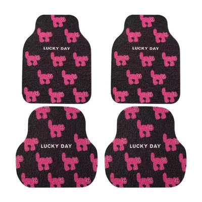 Avtomobil döşəmə paspasları – driving cartoon anti-dirty anti-skid full - pink-cat-on-black-background-5060cm-one-piece-in-the-front-row