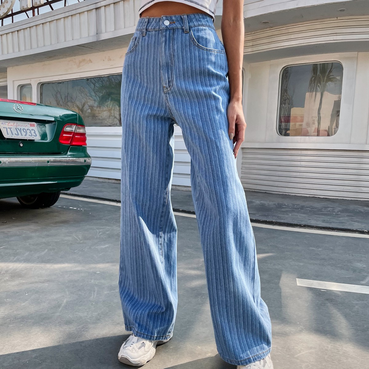 simple slim striped blue jeans NSJM64009