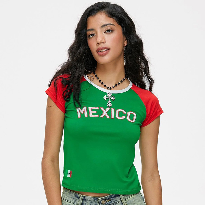 European and American Short T-shirt Slim-fit Blue Top with Letter Y2K Women's Summer T-shirt Sexy Clothing Street