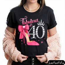 ���羳�W�a��Fabulous At 40 Women T-Shirt Pink Heel Crown Gli