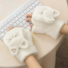 手套女冬天可爱猫咪翻盖毛绒加厚韩版学生半指露指骑行保暖加绒