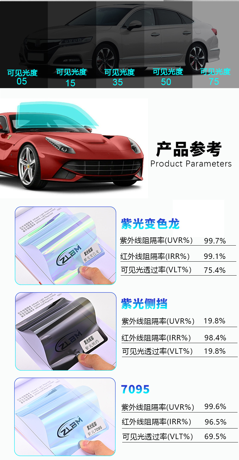 Beauty shop specializes in purple light dazzling car film, high-definition high-insulation car film, sun protection and explosion-proof car film wholesale