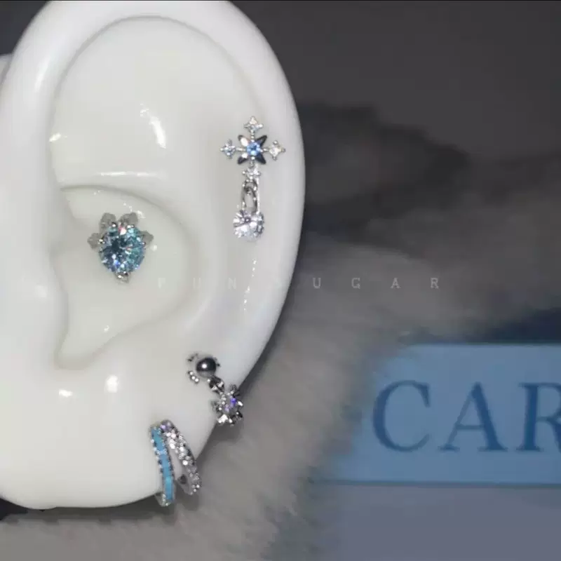 Blue earrings stainless steel, with snowflakes