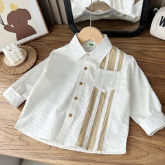 Children's Spring 2024 Cotton Washable Soft Striped Long Sleeve Shirt Baby Collar Shirt Wholesale and Dropshipping