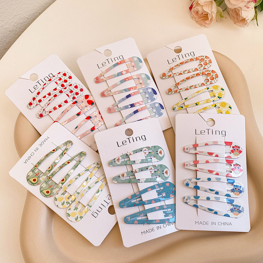 印花BB夹少女侧边碎发夹碎花刘海夹网红后脑勺发卡夹子头饰4个装|ru