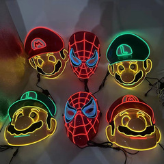 LED瑪麗發光動蜘蛛俠面具萬聖節裝扮外貿熱銷黑英雄超人閃光夜光