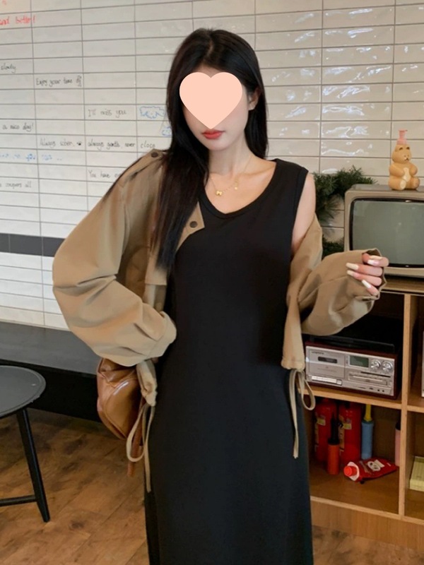 秋装搭配一整套大码胖遮肉显瘦工装外套连衣裙子减龄两件套装女|undefined