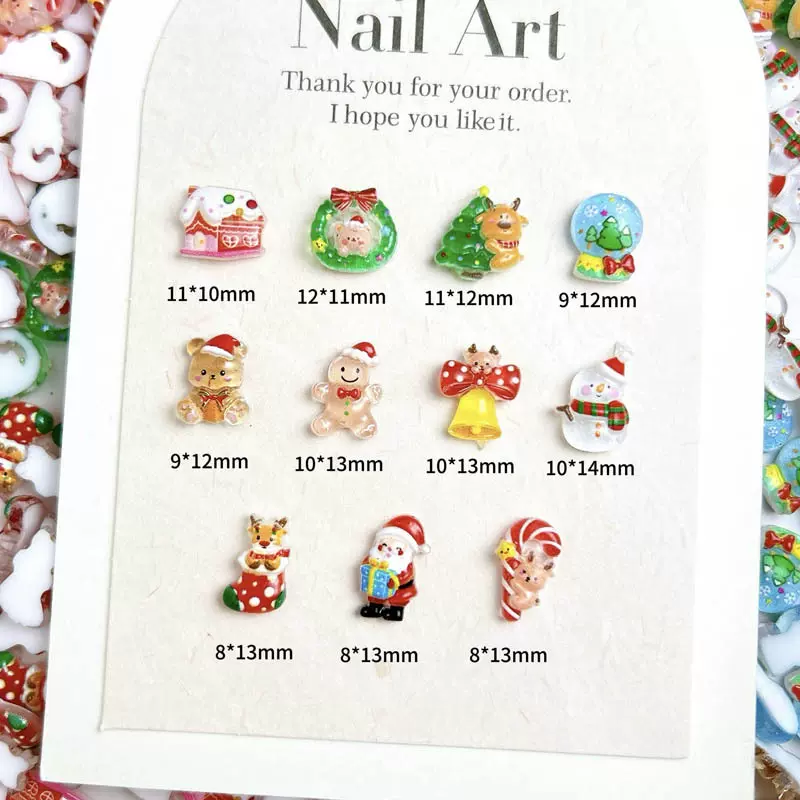 新款圣诞节卡通夜光美甲饰品立体圣诞老人花环铃铛树脂穿戴甲配饰