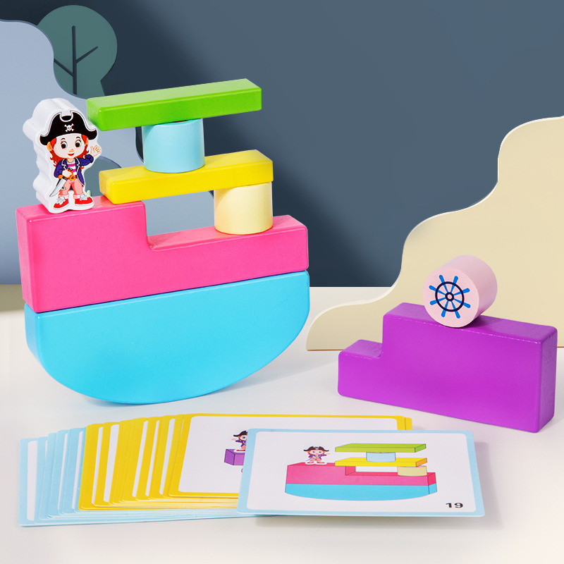 Piratas para niños transfronterizos, bloques de construcción de equilibrio, montones de educación temprana para bebés, montones de juegos de mesa Jenga, tarjetas, juguetes educativos