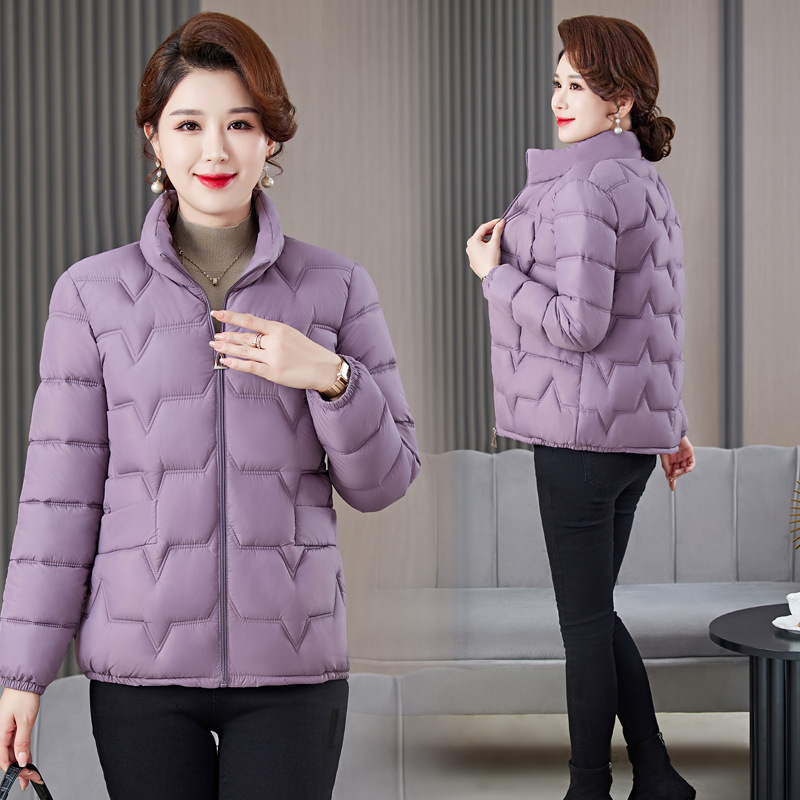 Damas de mediana edad delgadas y delgadas, chaqueta de pluma ligera, chaqueta corta, madres engordadas, chaqueta de algodón más grande image 1