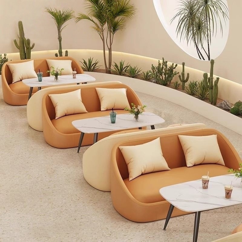 Diseñador sofá leche tienda de té cafetería tienda de postres tarjeta asiento barbecue tienda de snack mesa y silla combinación de viento crema
