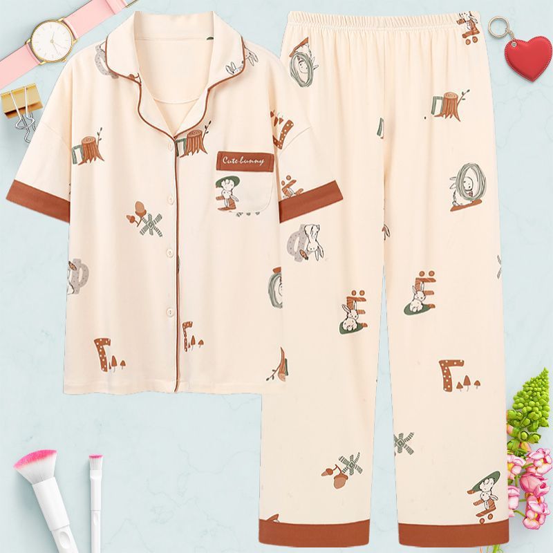 Pantalones de manga corta 100% pijama de algodón de verano de las mujeres jóvenes y de mediana edad cardigan ropa exterior de las mujeres ropa de verano delgada homewear