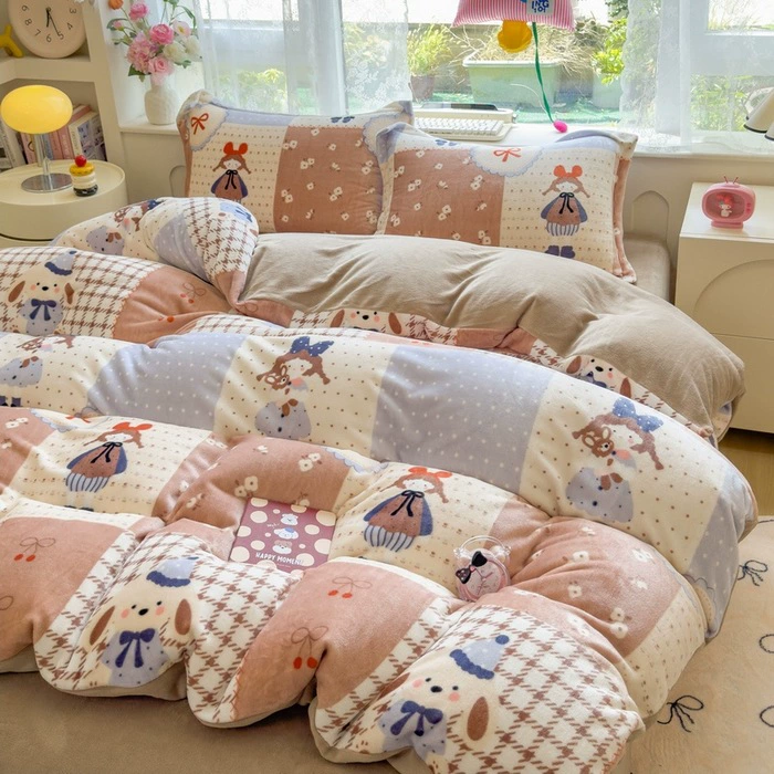 Demi-season velvet warm jeans, children's set, fleece fitted sheet, keep warm fleece duvet cover, 4 piece set, 3 piece set