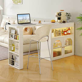 岩板吧台桌家用客厅隔断一体小户型中岛台长条桌可伸缩实木餐边柜