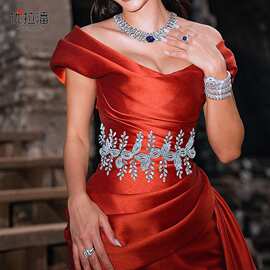 优拉潘欧美新娘宽腰带手工水钻镶嵌码链腰封晚礼服百搭配饰SH881