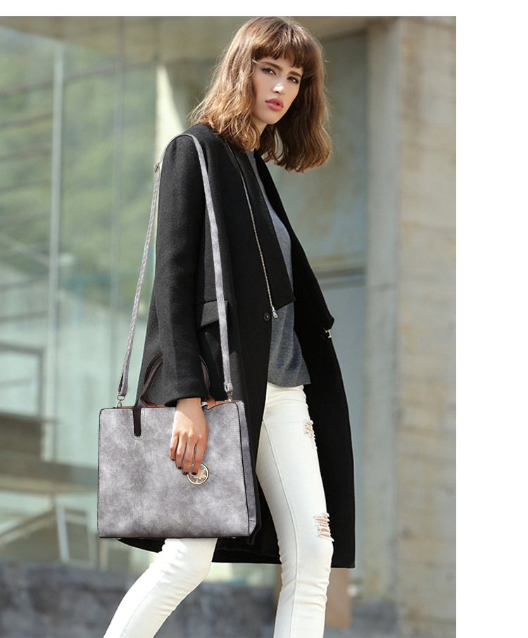 Pu Leather Material Solid Color Pattern Women's All Seasons Pu Leather Solid Color Vintage Style Square Zipper Shoulder Bag Bag Sets Handbag