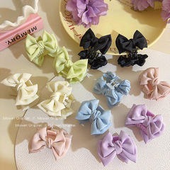 Sweet Cream Color Satin Bow Hair Clip for Princess Hairstyle, Small Size Bangs Hair Claw Clip Hair Accessory
