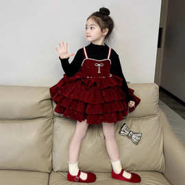 女童打底吊带连衣裙秋冬季新款女孩时髦洋气多层次蛋糕裙蓬蓬裙子