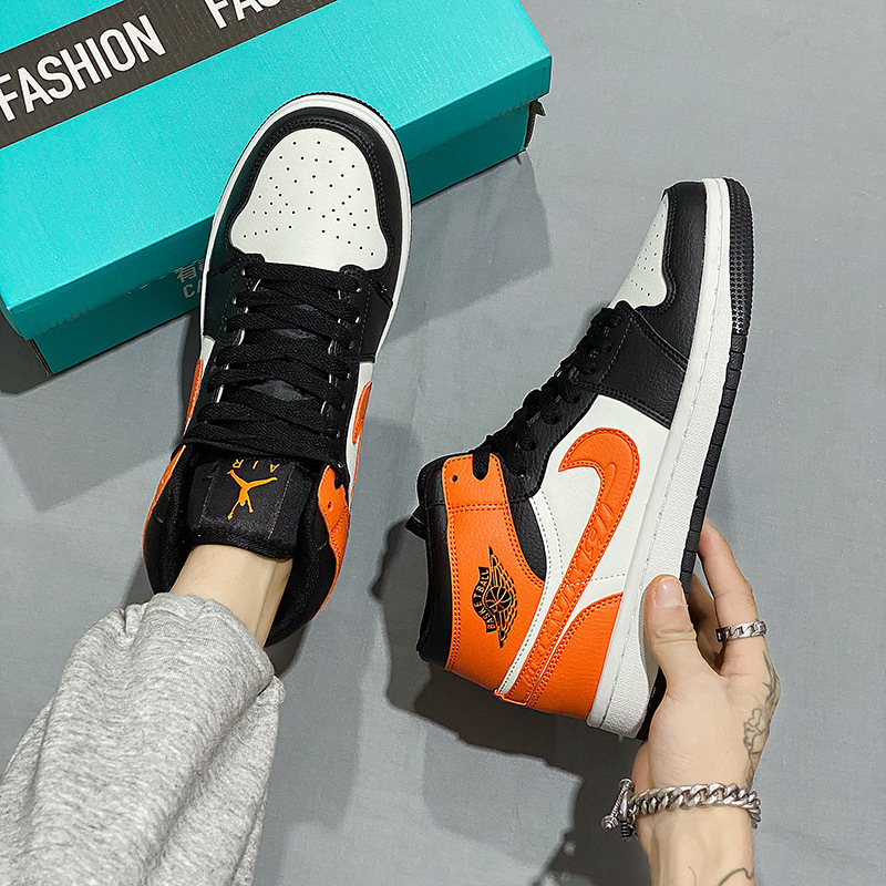 Cross-border AJ Men's Shoes Air Force One High-top Board Shoes Black Orange Sports Casual Shoes Students Basketball Training Shoes Putian Tide