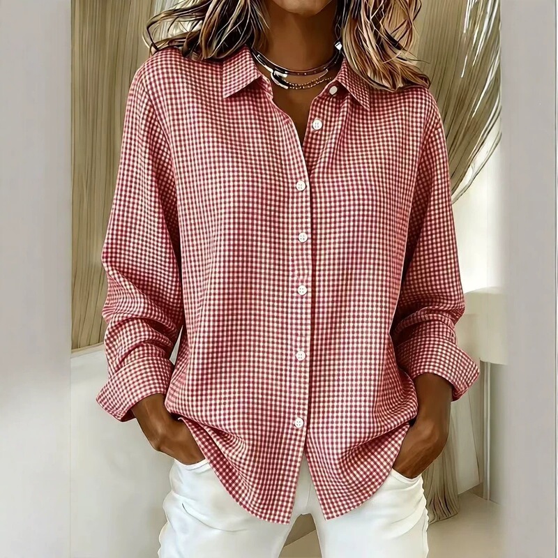 Cross-Border European and American 2026 New Women's Versatile Collared Long-Sleeve Plaid Shirt, European and American Four-Season Trendy Fashion Women's Clothing