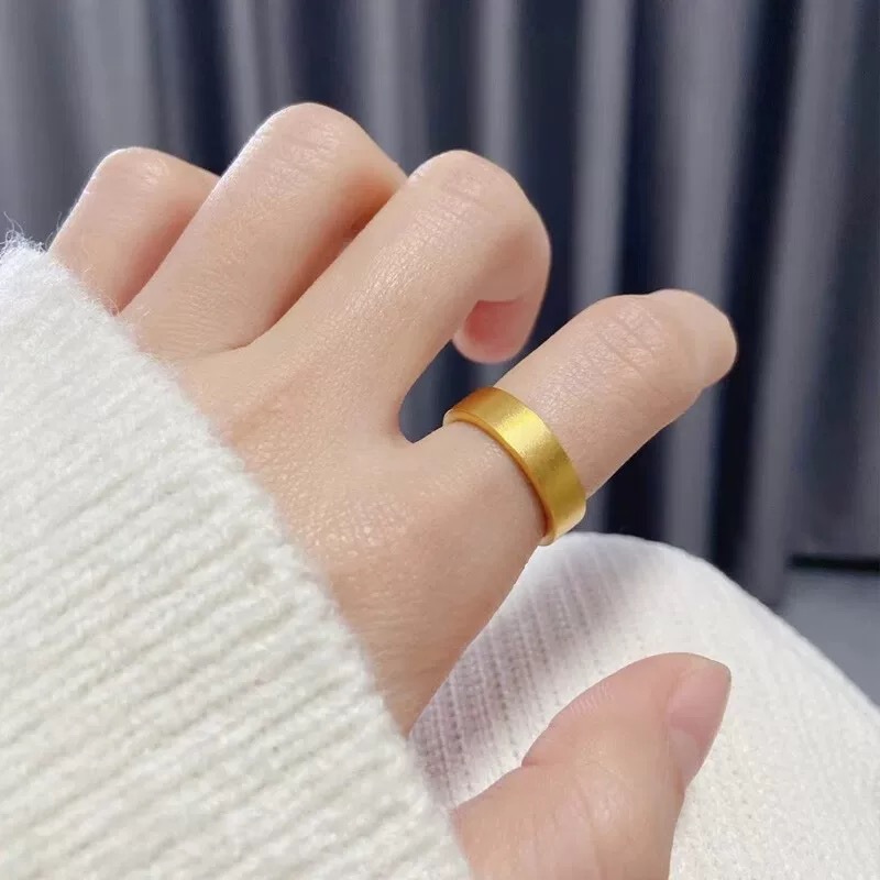 Ancient Style Flat Ring Sand Gold Couple Ring Matte Plain Ring_voghion.com